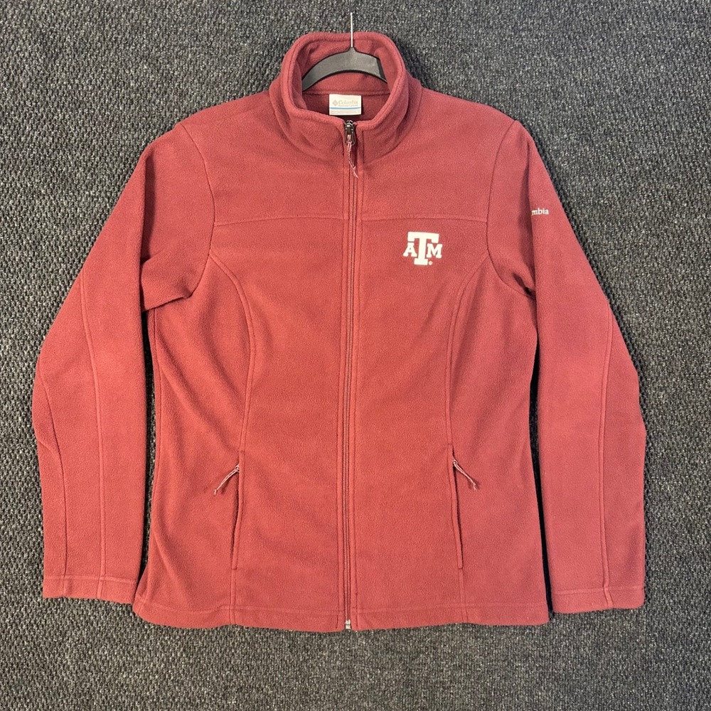Columbia Texas A&M Full Zip Fleece Jacket Women Large Maroon Outdoor Zip Pocket
